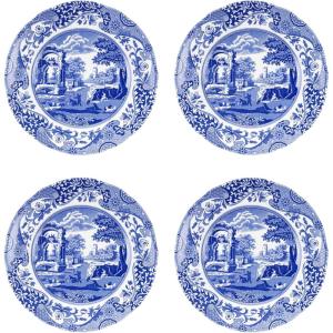 imageSpode Blue Italian Salad Plate Set of 4725 Fine Earthenware with Oriental Design Dishwasher Microwave Freezer Safe Classic Blue ampamp White Dinnerware  Made in England