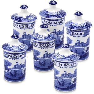 imageSpode Blue Italian Set of 6 Spice Jars Fillable Containers for Mixed Herbs Parsley Peppercorn Cinnamon Rosemary Basil