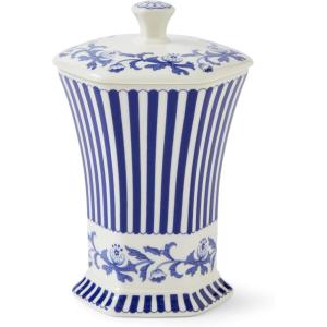 imageSpode Blue Italian Steccato Vase 52Inch Porcelain Hexagonal Accent with Stripe ampamp Floral Scroll  Classic Blue ampamp White for Contemporary Mediterranean Home Decor Ideal for Living Dining Room