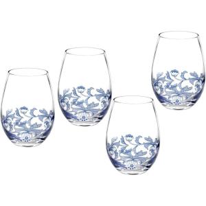 imageSpode Blue Italian Stemmed Wine Glasses Set of 416oz Decorative Goblets with Scroll Rim Detailing ampamp Countryside Scene for Red or White Wine Dining Entertaining  Great Mothers Day GiftStemless Wine Glasses