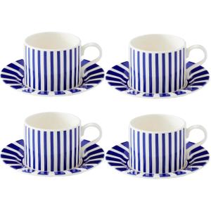 imageSpode Steccato 9oz Earthenware Teacup ampamp Saucer Set of 4  Ornamental Glazed Drinkware with Cobalt Blue Bands ampamp Decorative Design  Elegant Tea ServiceBrunch Table Display Great Housewarming Gift