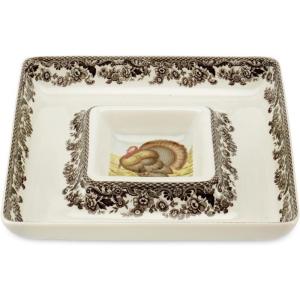 imageSpode Woodland 12quot Square Chip and Dip  Turkey Centerpiece Serving Dish Fine Porcelain Holiday Serveware Thanksgiving Platter for Chips Crudits Shrimp  Dishwasher Microwave Safe