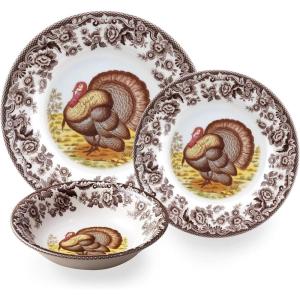 imageSpode Woodland 3Piece Thanksgiving Dinnerware Set  Porcelain Plates ampamp Bowl Fall Dinnerware Collection  Microwave ampamp Dishwasher Safe  Elegant Autumn Tableware
