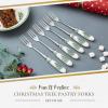 imageSpode Christmas Tree Teaspoons  Set of 6 Holiday Silverware for Desserts and Beverages Stainless Steel Flatware with Porcelain Handles 6Inch Festive Dessert Spoons GiftBoxedChristmas Tree Pastry Fork