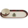 imageSpode Christmas Tree 2Piece Tartan Chip and Dip Set  13Inch Holiday Serving Platter with Dip Bowl  Tartan Plaid Border  Fine Earthenware Durable ampamp Versatile Dishwasher Microwave Freezer Safe