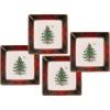 imageSpode Christmas Tree Tartan Square Tidbit Plates Set of 4  5quot Holiday Appetizer Platter for Christmas Entertaining  Traditional Tartan Plaid with Iconic Tree Motif  Microwave and Dishwasher Safe
