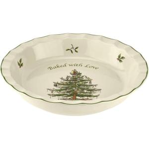 imageSpode Christmas Tree 10Inch Pie Dish  Round Baking Dish for Holiday Desserts  Festive Earthenware Serveware for Christmas Table Setting  Dishwasher Microwave Oven Safe  Holiday Dishware