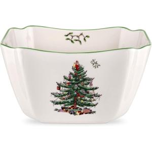 imageSpode Christmas Tree Divided Dish  115quot Festive Serving Tray for Holiday Parties Seasonal Events  Fine Earthenware Decorative Christmas Dinnerware Microwave ampamp Dishwasher SafeChristmas Tree Square Bowl