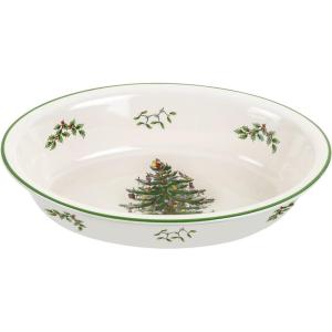 imageSpode Christmas Tree Divided Dish  115quot Festive Serving Tray for Holiday Parties Seasonal Events  Fine Earthenware Decorative Christmas Dinnerware Microwave ampamp Dishwasher SafeChristmas Tree Oval Rim Dish