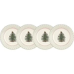 imageSpode Christmas Tree Polka Dot Dessert Plate Set of 4  Festive 8Inch Stoneware Plates for Holiday Entertaining Appetizers Snacks  Microwave Dishwasher Freezer Safe Party Appetizer Dishes