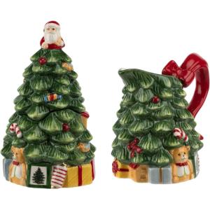 imageSpode Christmas Tree Sugar ampamp Creamer Set  Figural Tree 74oz Creamer Jug ampamp 53oz Lidded Sugar Jar  Festive Dolomite Holiday Tea and Coffee Set Dishwasher Safe Ceramic Tableware Gift