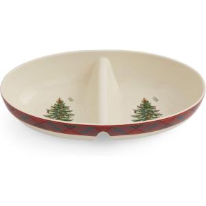 imageSpode Christmas Tree Tartan Divided Dish 13Inch Round Festive Holiday Serveware Fine Porcelain Christmas Tableware for Dinner Parties Holiday Entertaining  Seasonal Platters ampamp Decorative Trays