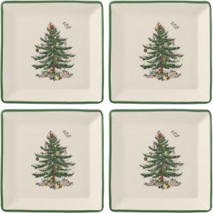 imageSpode Christmas Tree Tidbit Square Plates Set of 4  Festive 5Inch Ceramic Plates for Canaps Sweets and Desserts  Dishwasher Microwave Freezer Safe  Excellent for Holiday Entertaining