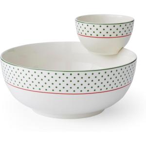 imageSpode Christmas Tree Tiered Chip and Dip Serving Set  2Piece Festive Snack Platter  Iconic Christmas Tree Motif  Porcelain Dishwasher Microwave Freezer Safe  Holiday ServewarePolka Dots