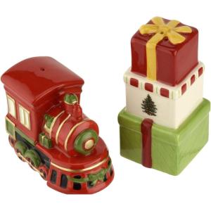 imageSpode Christmas Tree Train and Gifts Salt and Pepper Shaker Set 2Piece Holiday Kitchen ampamp Table Dcor  Festive Home Accent Christmas GiftStocking Stuffer for Collectors ampamp Holiday Enthusiasts