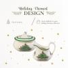 imageSpode Christmas Tree Sugar ampamp Creamer Set 3Piece  Porcelain 16oz Sugar 8oz Creamer Container Wood Tray  Festive Holiday Tea ampamp Coffee Serving Set  Dishwasher Safe Tableware for Gifting