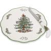 imageSpode Christmas Tree Sculpted Octagonal Platter  14Inch Holiday Serving Platter for Meats Cheeses and Desserts  Dishwasher and Microwave Safe Christmas Dinnerware with Iconic Tree DesignChristmas Tree Appetizer Plate with Cheese Knife
