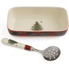 imageSpode Christmas Tree Tartan Cranberry Sauce Serving Dish with Slotted Spoon 8quotx 425quot  Rectangular Holiday Server with Plaid Border  Dishwasher Microwave Freezer Safe Serveware for Entertaining