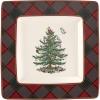 imageSpode Christmas Tree Tartan Square Platter  10Inch Holiday Serving Platter for Christmas Entertaining  Traditional Tartan Plaid Design with Iconic Tree Motif  Microwave and Dishwasher Safe