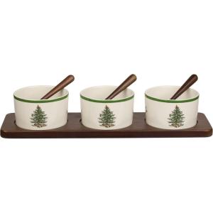 imagePortmeirion Spode Christmas Tree Holiday Serving Dishes  7Piece Set BeigeGreen Ceramic Serving Bowl  Dip Bowls  Holiday Dinnerware Dishwasher and Microwave Safe Festive Tableware