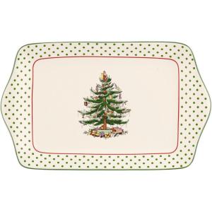 imageSpode Christmas Tree 12Inch Polka Dot Dessert Tray  Festive Holiday Serving Platter for Desserts Appetizers Side Dishes  Christmas Tree ampamp Polka Dots  Dishwasher Microwave Freezer Safe