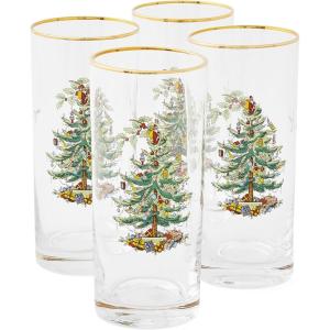 imageSpode Christmas Tree 15oz Highball Glasses Set of 4  GoldRimmed Elegant HolidayThemed Glassware Festive Holiday Drinkware for Christmas Parties New Years Toasts and Festive OccasionsModern