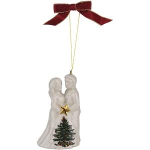 imageSpode Christmas Tree Bride ampamp Groom Ornament Festive Holiday Bauble for Christmas Tree Earthenware Hanging Decoration with Red Ribbon for Easy Hanging Decorative Accent ampamp Keepsake Gift
