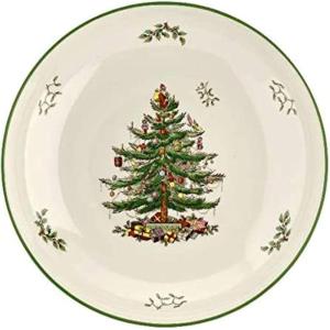 imageSpode Christmas Tree Collection Pasta Bowl  Large 13Inch Serving Bowl Dishwasher Microwave and Freezer Safe Made of Porcelain Serveware Christmas Tree Design GreenBeige