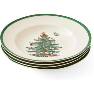 imageSpode Christmas Tree Individual Fruit Bowl  7 Inch Porcelain Oatmeal Salad Soup Cereal Breakfast Dessert Bowl  Durable Stackable Microwave ampamp Dishwasher Safe  Decorative Holiday DesignChristmas Tree Soup Plate Set