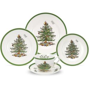 imageSpode Christmas Tree Individual Fruit Bowl  7 Inch Porcelain Oatmeal Salad Soup Cereal Breakfast Dessert Bowl  Durable Stackable Microwave ampamp Dishwasher Safe  Decorative Holiday Design5Piece Dinnerware Set