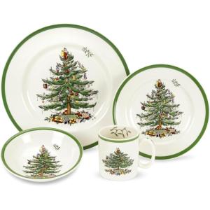 imageSpode Christmas Tree Individual Fruit Bowl  7 Inch Porcelain Oatmeal Salad Soup Cereal Breakfast Dessert Bowl  Durable Stackable Microwave ampamp Dishwasher Safe  Decorative Holiday Design4Piece Dinnerware Place Setting