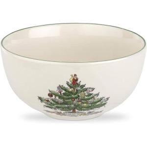 imageSpode Christmas Tree Large Round Bowl  10Inch Porcelain Serving Dish for Salad Pasta and Side Dishes  Iconic Holiday Design with Green Trim Dishwasher Microwave Safe  Festive Gatherings