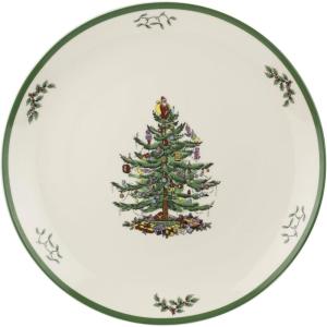 imageSpode Christmas Tree Round Platter  14Inch Holiday Serving Plate for Charcuterie Snacks Desserts  Classic Christmas Dinnerware with Green Accents  Dishwasher ampamp Microwave Safe