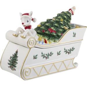 imageSpode Christmas Tree Rudolph Cookie Jar  11quot Dolomite Nostalgic Christmas Cookie Jar with Lid  Festive Candy Jar for Kitchen Counter Holiday Cookie Container ReindeerThemed Seasonal Home Decor