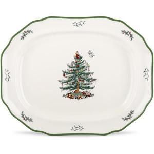 imageSpode Christmas Tree Sculpted Octagonal Platter  14Inch Holiday Serving Platter for Meats Cheeses and Desserts  Dishwasher and Microwave Safe Christmas Dinnerware with Iconic Tree DesignChristmas Tree Sculpted Platter