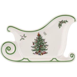 imageSpode Christmas Tree Sculpted Octagonal Platter  14Inch Holiday Serving Platter for Meats Cheeses and Desserts  Dishwasher and Microwave Safe Christmas Dinnerware with Iconic Tree DesignChristmas Tree Embossed Sleigh Platter
