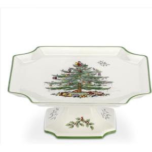 imageSpode Christmas Tree Sculpted Octagonal Platter  14Inch Holiday Serving Platter for Meats Cheeses and Desserts  Dishwasher and Microwave Safe Christmas Dinnerware with Iconic Tree DesignChristmas Tree Footed Square Cake Plate