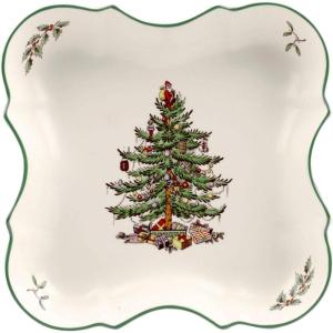 imageSpode Christmas Tree Sculpted Octagonal Platter  14Inch Holiday Serving Platter for Meats Cheeses and Desserts  Dishwasher and Microwave Safe Christmas Dinnerware with Iconic Tree DesignChristmas Tree Devonia Tray