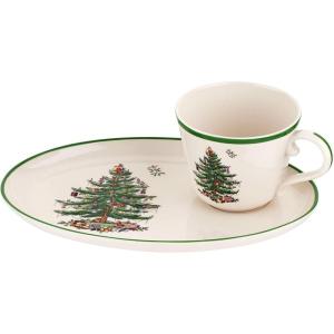 imageSpode Christmas Tree Soup ampamp Sandwich Set  11quot Oval Tray ampamp 16 oz Mug  Earthenware Holiday Serveware Microwave Dishwasher Oven Safe  Traditional Christmas Dcor with GiftBoxed Festive Set