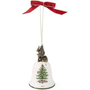 imageSpode Exclusive Holiday Collection Tree Bauble Ornament  Porcelain Christmas Tree Decoration ampamp Centerpiece Red Ribbon ampamp BlackWhite Check Wrap  Festive Keepsake for Gifting ampamp DisplayBell 2025