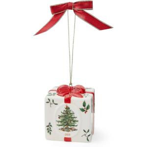 imageSpode Exclusive Holiday Collection Tree Bauble Ornament  Porcelain Christmas Tree Decoration ampamp Centerpiece Red Ribbon ampamp BlackWhite Check Wrap  Festive Keepsake for Gifting ampamp DisplayBox