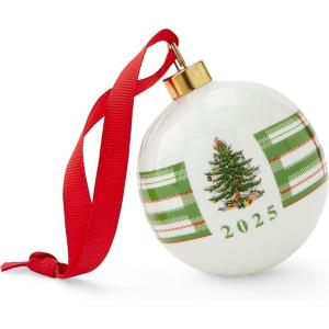 imageSpode Exclusive Holiday Collection Tree Bauble Ornament  Porcelain Christmas Tree Decoration ampamp Centerpiece Red Ribbon ampamp BlackWhite Check Wrap  Festive Keepsake for Gifting ampamp DisplayRound 2025