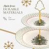 imageSpode Christmas Tree 2Tiered Server 8quot ampamp 10quot  Polka Dot Tiered Tray for Serving Food Cake Desserts Holiday Treats Festive Tableware with Gold Handle Durable Stoneware  Dishwasher Safe