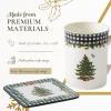 imageSpode Christmas Tree 5Piece Mug ampamp Tin Set  Fine China Mugs ampamp Cork Coasters Holiday Beverage Essentials Festive Gift for Collectors  For Christmas Coffee Cocoa Tabletop DisplayCheckered