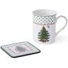 imageSpode Christmas Tree Polka Dot Mug ampamp Coaster Set with Tin Box 5Piece Set  Festive Holiday Gift Set for Tea Lovers  Elegant Porcelain Mugs and CorkBacked Coasters  Dishwasher ampamp Microwave Safe