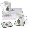 imageSpode Christmas Tree Polka Dot Mug ampamp Coaster Set with Tin Box 5Piece Set  Festive Holiday Gift Set for Tea Lovers  Elegant Porcelain Mugs and CorkBacked Coasters  Dishwasher ampamp Microwave Safe