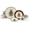 imageSpode Christmas Tree 16Piece Tartan Dinnerware Set Service for 4  Festive Holiday Tableware Collection with Plates Bowls Mugs  Porcelain Christmas Dinnerware  Microwave ampamp Dishwasher Safe