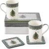 imageSpode Christmas Tree 5Piece Mug ampamp Tin Set  Fine China Mugs ampamp Cork Coasters Holiday Beverage Essentials Festive Gift for Collectors  For Christmas Coffee Cocoa Tabletop DisplayCheckered