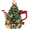 imageSpode Christmas Tree Figural Teapot  Festive 27 oz Christmas Teapot with Mistletoe Accents Peppermint Stripe Spout and Ribbon Handle  Decorative Dolomite Tea Pot for Holiday Tea Parties