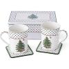 imageSpode Christmas Tree Polka Dot Mug ampamp Coaster Set with Tin Box 5Piece Set  Festive Holiday Gift Set for Tea Lovers  Elegant Porcelain Mugs and CorkBacked Coasters  Dishwasher ampamp Microwave Safe